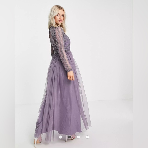 ASOS DESIGN Petite embellished bodice maxi dress with tulle skirt in lilac - Picture 2 of 8